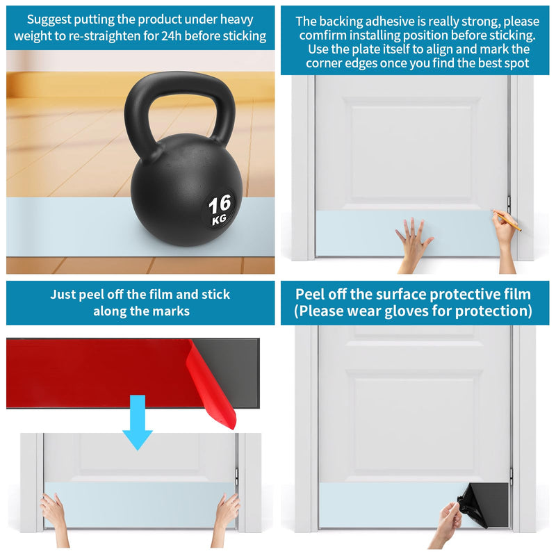 Stainless Steel Door Kick Plate, 6" x 34" Door Push Plate, Self Adhesive Kickplate for 36" Doors Interior or Exterior (Brushed Black)