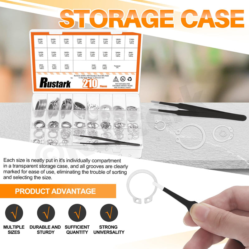 211Pcs 21 Sizes 304 Stainless Steel External Snap Rings Assortment Kit with Tweezers Silver External Retaining Ring Circlip Snap Retaining Clip Ring C-clips Snap Ring Set for Axle Shaft Parts