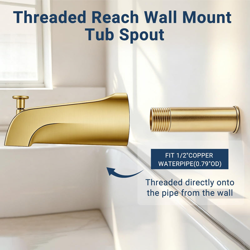 Universal Bathroom Tub Spout with Diverter, 1/4 Inches 1/2" IPS Inside Thread, Durable Heavy Duty Metal Bathtub Faucet with Shower Diverter,1/4 Inch Bathroom Tub Spout Compatible,Brushed Gold Brushed Gold