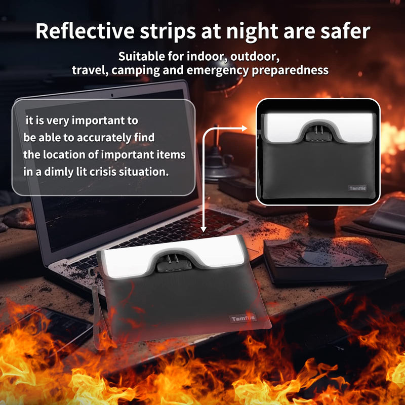 5200°F Fireproof Money Bag with Lock, Water Fireproof Document Bag with Zipper, 8 Layers Fire Insulation, Fireproof Safe Storage Pouch with Lock for Cash, Passport, Certificate(10" x 13", Black) Medium Size(10" x 13")