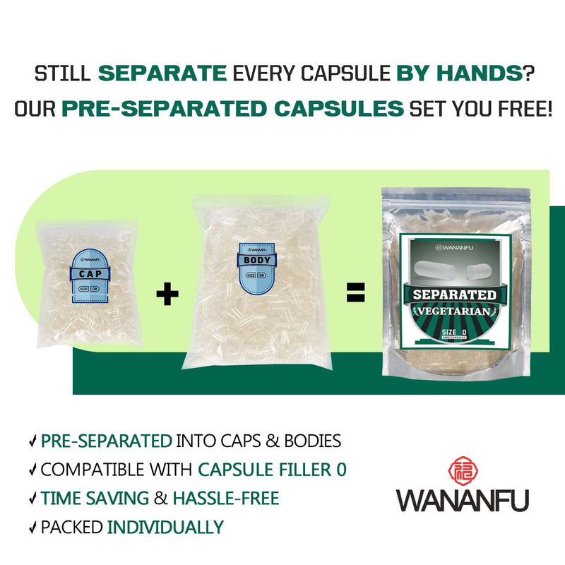 wananfu Pre-Separated Empty Capsules 0 Vegetarian (1000 Count), Clear Fillable Veggie Pill Capsules Size 0 for Making Your Own Supplements