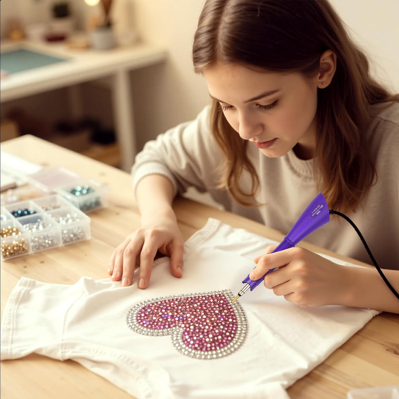 Hotfix Rhinestones Applicator Kit Set 4500 Pcs Crystals (White/AB/Multi-Color) - Bedazzler DIY Craft Includes 19 Pattern Templates, Tweezers, Brush, Storage Bag - for Clothes, Fabric, Jeans (Purple) Purple