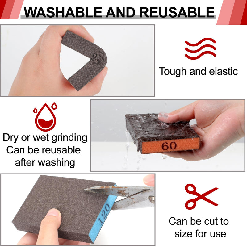 8 Pack Sanding Sponge, Washable and Reusable Sanding Blocks for Drywall Wood Metal Furniture, 60/80/120/220 Grit Sandpaper Block Assortment