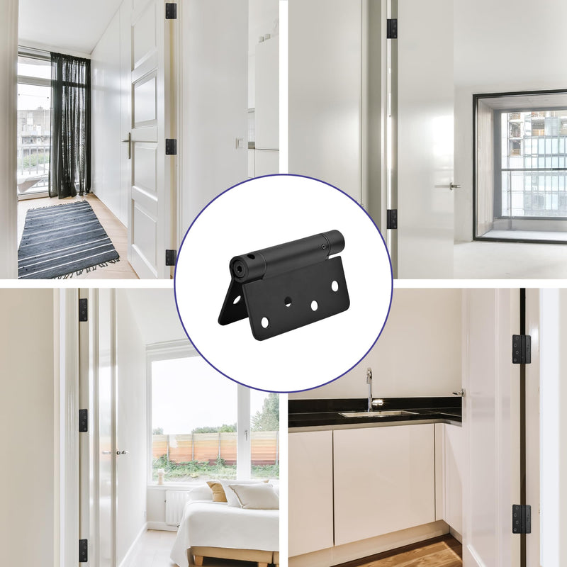 2 Pieces Self Closing Door Hinge 4 inch Matte Black Auto Close Hinge Adjustable 4 x 4 Inch Spring Hinges Door Closer Hinge 1/4" Radius Corner Commercial Auto Self-Closing Hinge