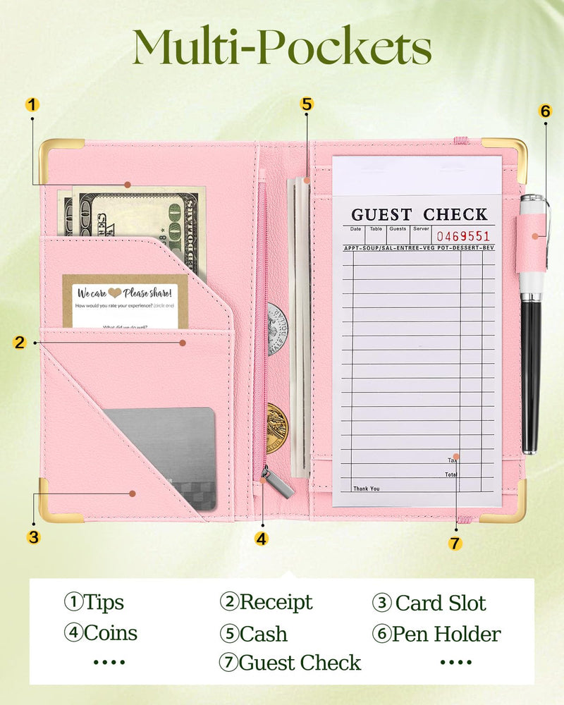 Slohif Server Book for Waitress Cute Serving Books with Zipper Pocket Accessories Leather Server Check Book Restaurant Waiter Server Booklet Organizer Ticket Book Holder Strawberries