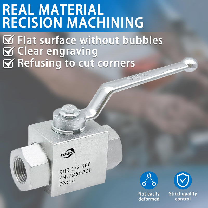 TieMin High Pressure Hydraulic Ball Valve 1/2 Inch 7250 PSI High Pressure, Shut-Off 2 Way Hydraulic Ball Valve KHB 1/2" NPT KHB-1/2-NPT
