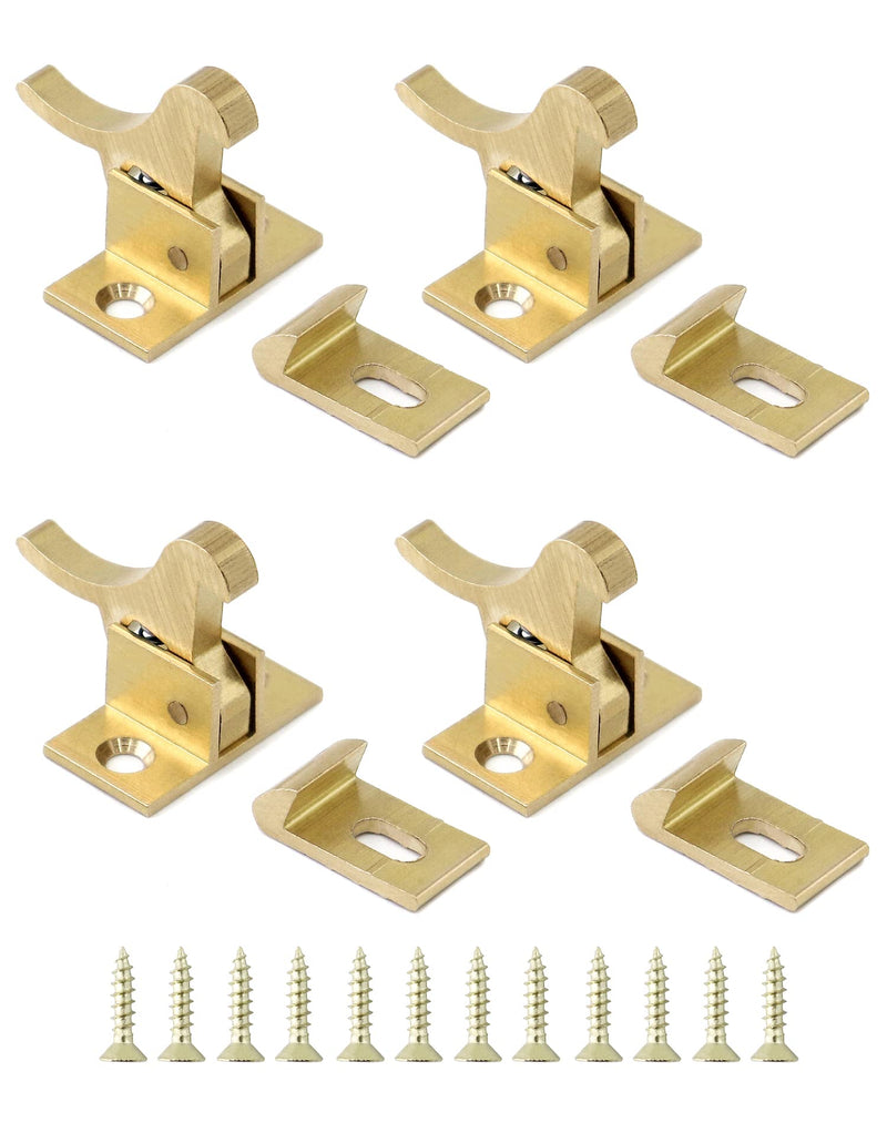 QWORK Brass Heavy Duty Elbow Latch Cabinet Door/Window Catch, 4 Pack Elbow Latches with Mounting Screws, for Bedroom Bathroom Window Cabinet and Closets Door Window Catch, Home/Office 4 Sets