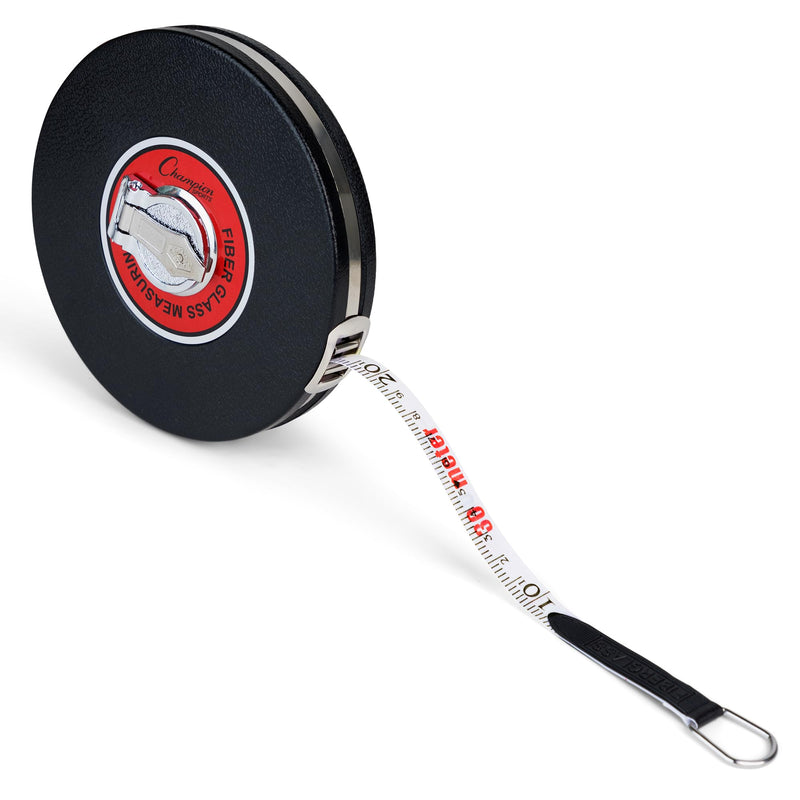 Champion Sports Closed Reel Measure Tape - Sturdy Measuring Tapes with Hand Crank for Track and Field, Long Jump, Landscaping - Multiple Styles 100' / 30 Meter Multi