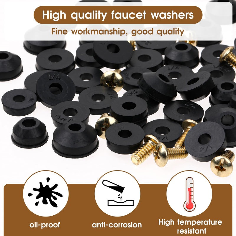 Faucet Rubber Washers, 116 PCS Outdoor Faucet Repair Kit with Assorted Flat Washers, Beveled Washers and Brass Bibb Screws Faucet Washer Assortment Kit Garden Hose Repair Kit for Repairing Faucet Leak