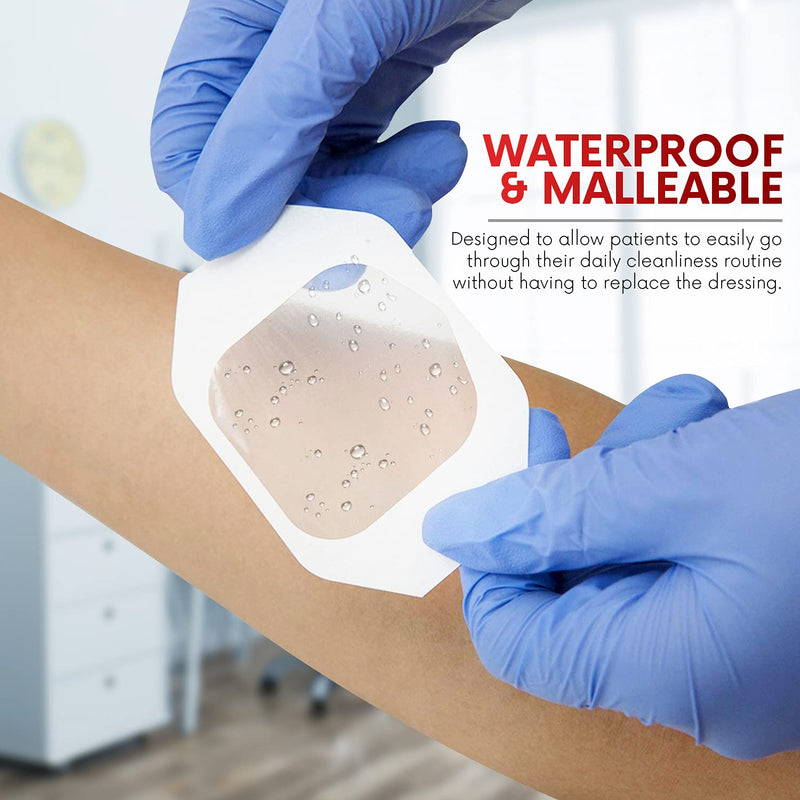 Transparent Film Dressing, 4" x 4 3/4" Box of 10 - Waterproof Wound Bandage Adhesive Patches, Post Surgical Shower or IV Shield, Tattoo Aftercare Bandage by Healqu 4"x4 3/4" (Box of 10)