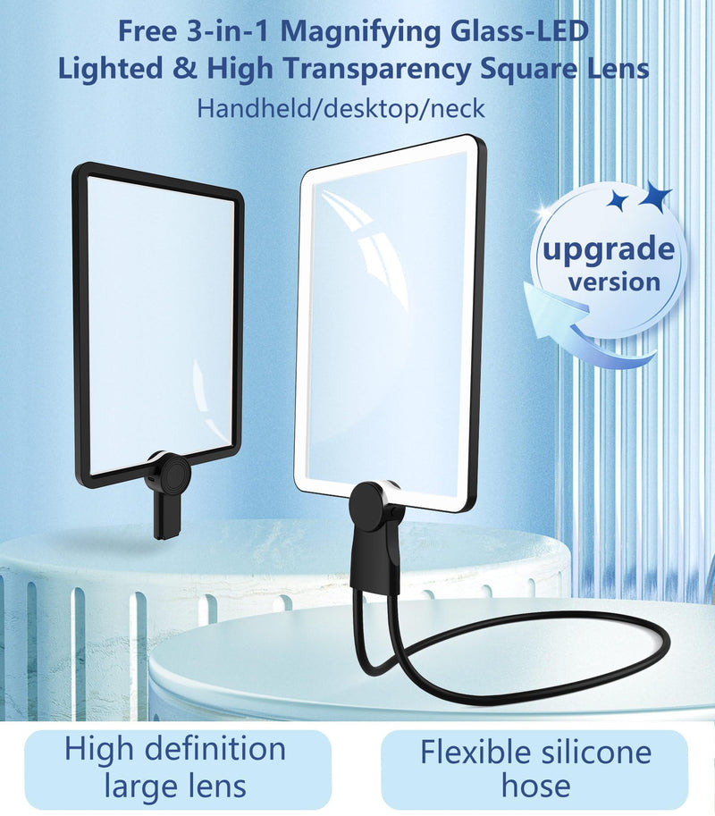 10X Large Rechargeable Magnifying Glass with Light, Hands-Free Neck Wear Full Page Magnifier with 50 LED Lights & Adjustable Brightness for Seniors Reading, Crafts, and Low Vision Tasks