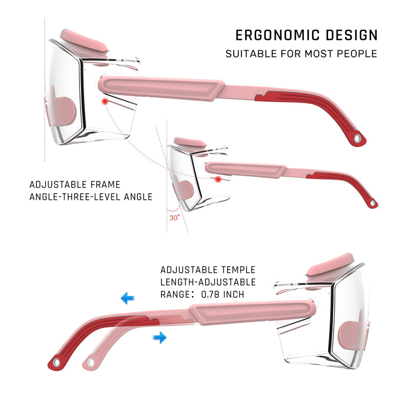 Anti Fog Safety Glasses Safety Goggles Over Glasses Protective Glasses with Anti Scratch Lenses Adjustable Pink