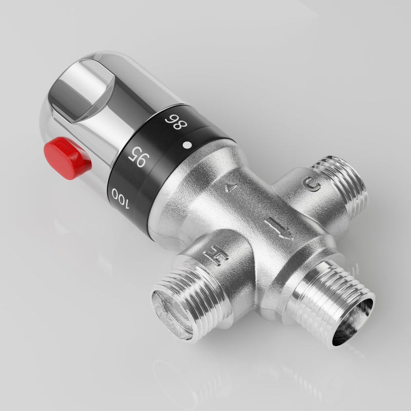 FUGO 1/2 NPT Thermostatic Mixing Valve,Water Mixing Valve with 1/2 NPT Male Connections,Solid Brass,Chrome Gray