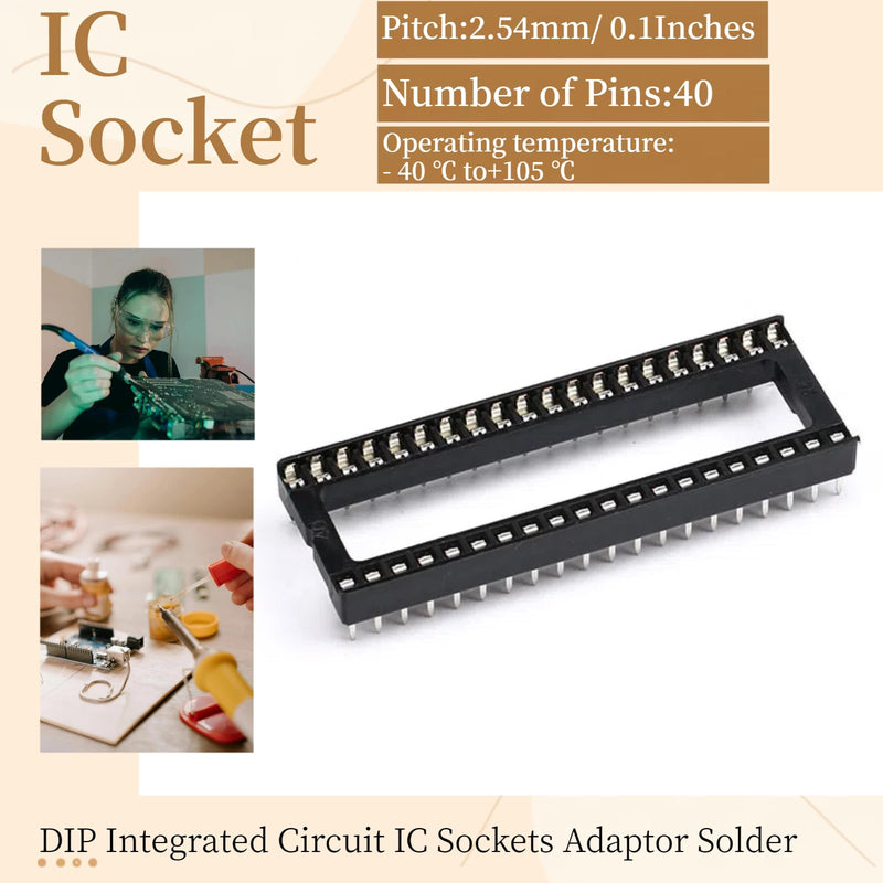 8Pcs IC Socket 40P DIP IC Chip Socket Adaptor 2.54mm Pitch Dual Row 40 Flat Pin 15mm Row Pitch Narrow Body 40P Wide