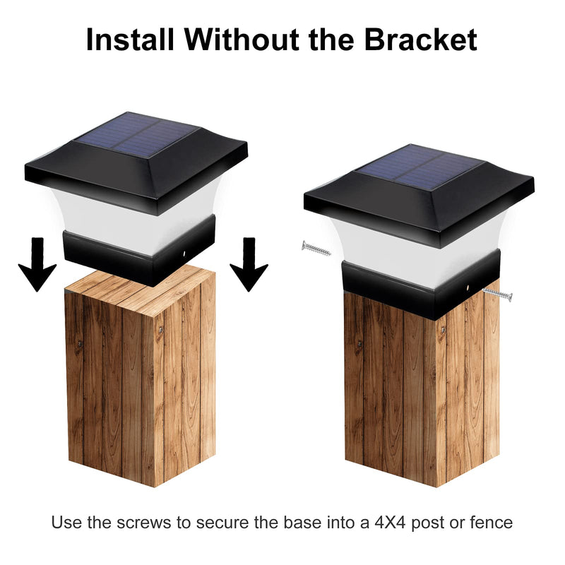 T-SUN Solar Post Lights, Waterproof Outdoor Solar Post Cap Lights for 4 X 4 Wooden Posts, 6000K White LED Lighting, Deck, Patio Garden Decor or Fence(2 Pack) 2 Pack