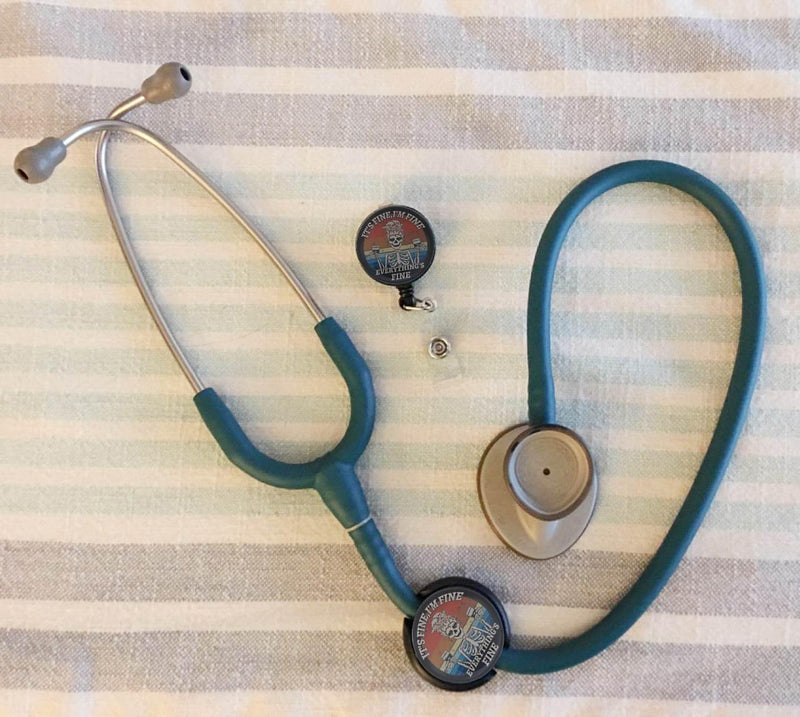 Stethoscope ID Tag Stethoscope Label Charm, Name tag, Medic, Nurse, Doctor, Vet, EMT Come with 1 Retaractable Badge Reel (Skull Fine) Skull Fine