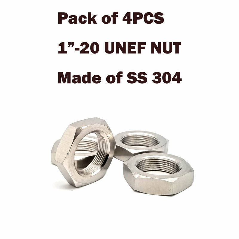 Stainless Steel SS304 1"-20 UNEF HEX NUT Unified National Extra Fine Series Type B (Pack of 4 PCS) 1"-20 UNEF x 4PCs