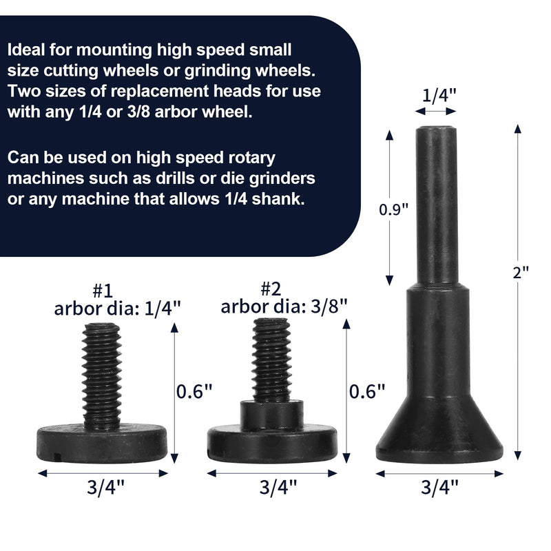 Cut-Off Wheel Mounting Mandrel Holder 3/8" & 1/4" Arbor Hole with 1/4" Shaft Stem for Die Grinder Accessories Drill Rotary Tool Attachment (3 Pack) Mounting Mandrel x 3 Set