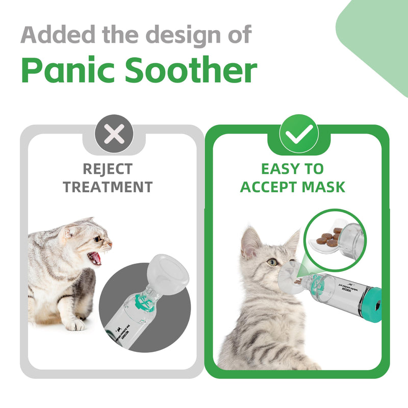 Neobay Cat Inhaler Spacer with Unique Panic Soother & Sensitive Breath Indicator – Designed for Cats with Asthma & Respiratory Issues, Includes 2 Cat Inhaler Masks Green