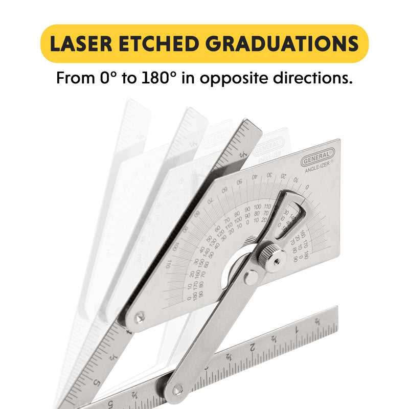 General Tools Protractor and Angle Finder #39, Stainless Steel, Outside, Inside, Sloped Angles, 0° to 180° - NewNest Australia