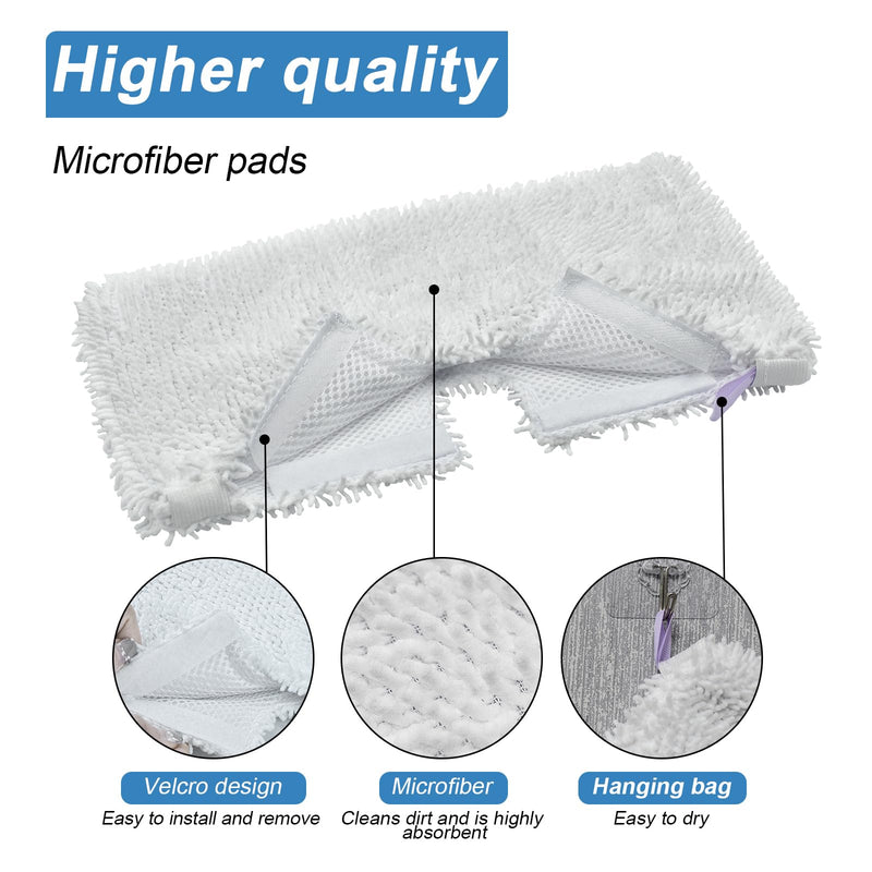 3 Pack Steam Pocket Mop Replacement Pads for Shark S3501 S3601 S3550 S3901 S3801 S2901 S2902 S3501S S3601C SE450 S3901D S3455K,Microfiber Steam Mop Pad Replacement,Reusable Mop Pads for Floor Cleaning White
