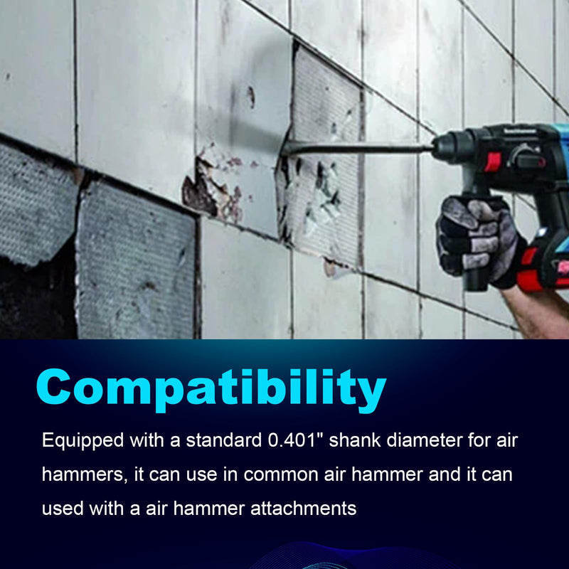 Pneumatic Air Chisel Set with Air Hammer Spring, 7/32" x 18" Point Tip，3/8" x 18" Point Tip，3/4" x 18" Flat Chisel, 2" Wide 18" Long Scaling Chisel Floor Scraper, 0.401 Inch Shank Air Tool