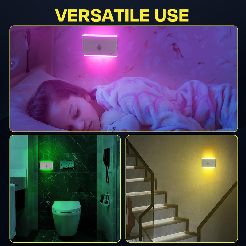 3-Pack Motion Sensor Night Light – Cruise Ship Approved, Magnetic & Rechargeable with USB-C, RGB Color-Changing Modes, LED Auto Nightlight for Cabin, Bathroom, Hallway, Bed or Stairs Modern 3-pack