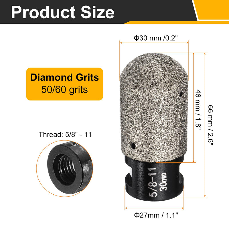 HARFINGTON 2pcs Diamond Finger Bit 30mm Dia Dry Core with 5/8"-11 Thread Diamond Chamfer Bit for Enlarging Shaping Milling Existing Holes on Porcelain Tile Ceramic Marble Countertop Black 2