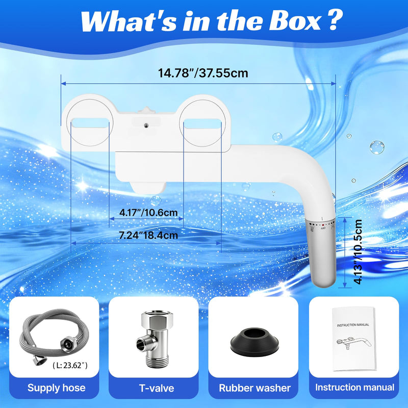 Left-Hand Bidet Attachment for Toilet, Ultra-Thin 0.23 Inch, Non-Electric, Cold Water, Foldable Dual Nozzle, One-Click Quick Detach, Adjustable Pressure, White oval-1