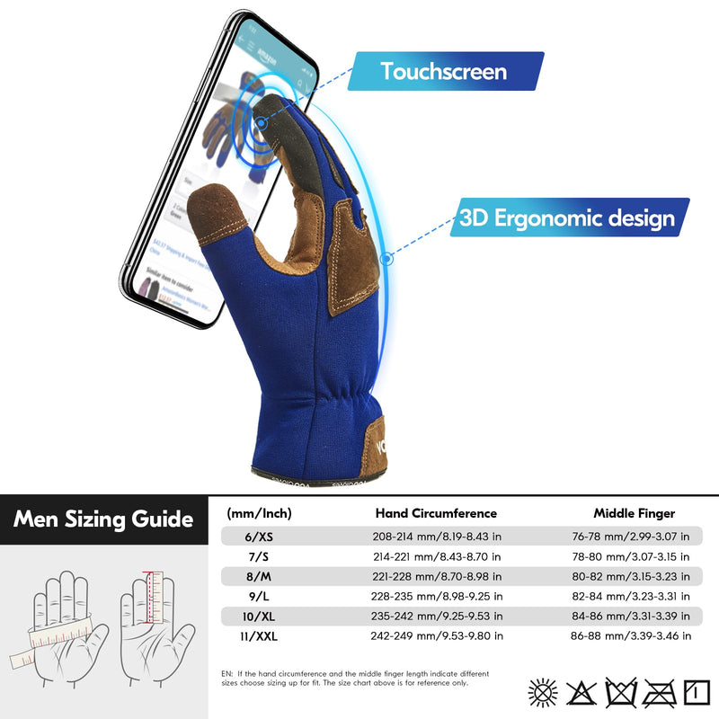 Vgo... Cut Resistant Gloves, Cutproof Leather Work Gloves Men Women,EN388 level E, ANSI level A5,Touchscreen,Mechanics Gloves X-Large(Pack of 1) Blue