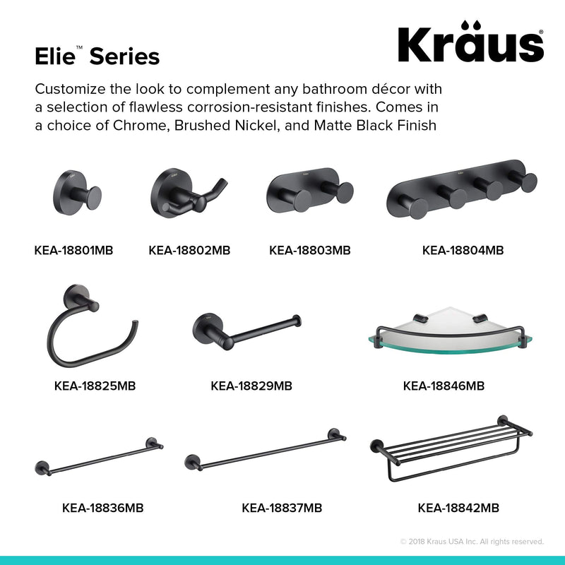 KRAUS Elie 24-inch Bathroom Towel Bar, Matte Black Finish, KEA-18837MB