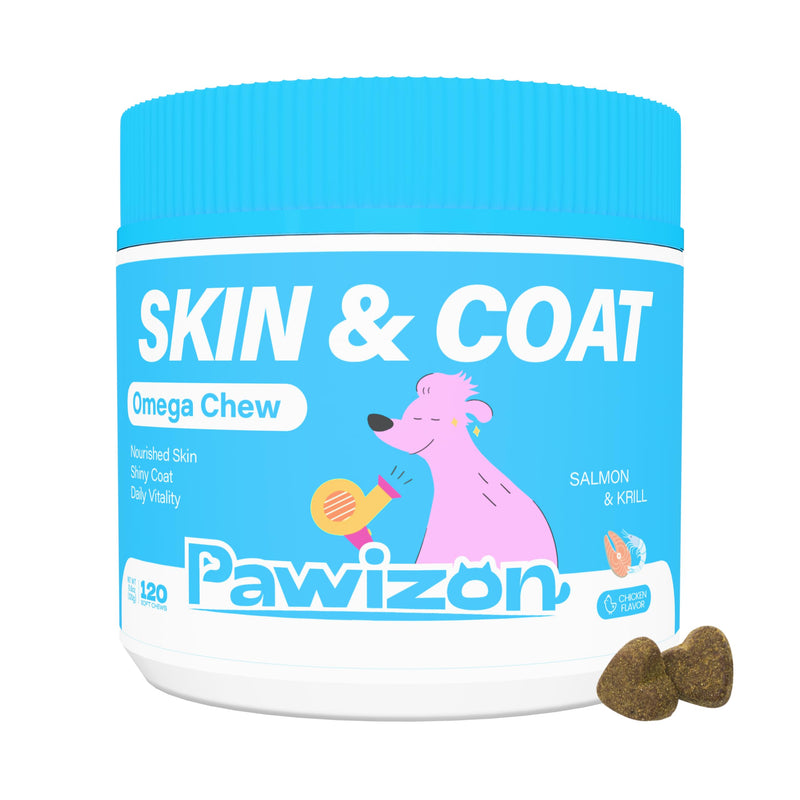 Omega 3 for Dogs –Skin & Coat Supplement – Omega Rich Salmon Oil, Krill Oil & Fish Oil – DHA&EPA for Itchy Skin Relief, Shiny Coat, Shedding & Allergy Support – 120 Soft Chews