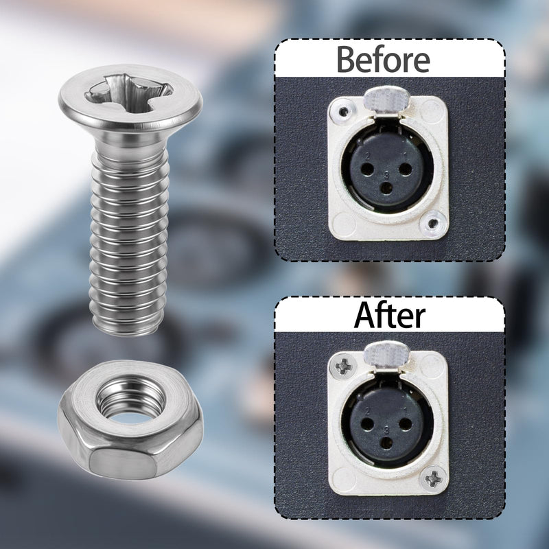 100 Pcs D Series Panel Screws and Nut Kit, Panel Mount Connector Stainless Steel Square D Panel Metal Screws M5 X 8 mm Audio Server Rack Mounts Screws and Nuts for Attaching D-Series Panel Connectors