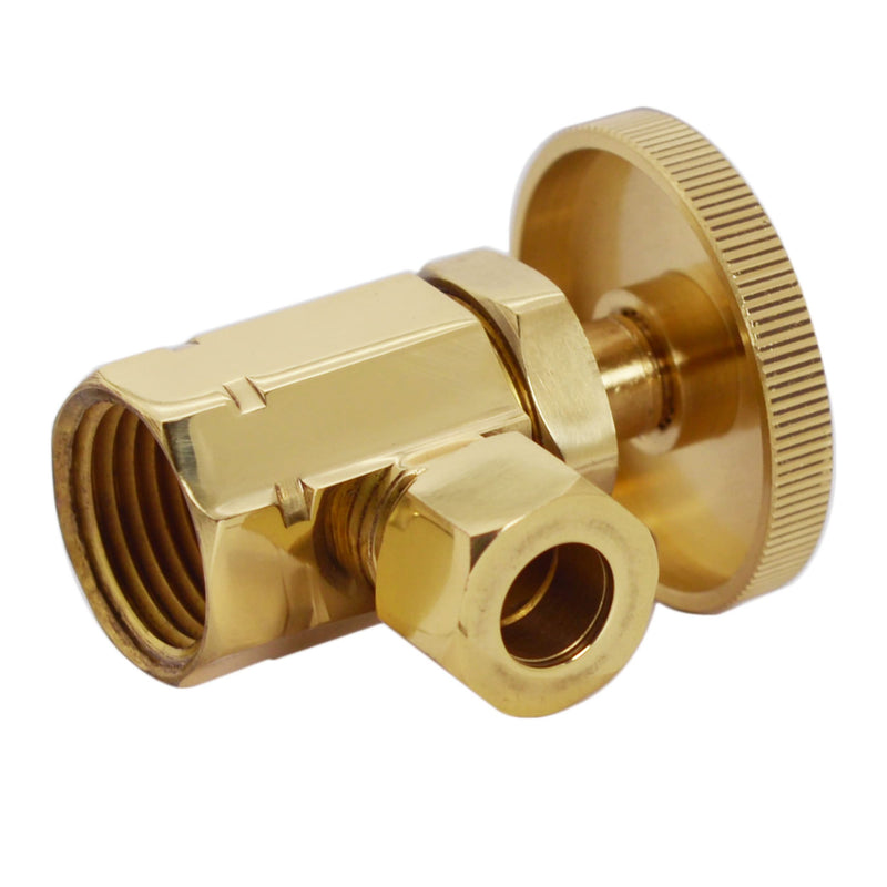 Westbrass D103-2-01 Round Handle Angle Stop Shut Off Valve, 1/2" IPS Inlet with 3/8" Compression Outlet, PVD Polished Brass (2-Pack) 2 Pack
