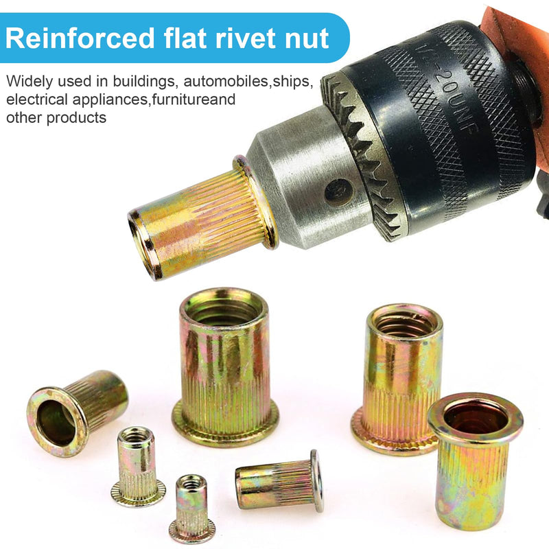 Rivet Nuts, 100Pcs M5 Rivet Nuts,Zinc Plated Finish Carbon Steel Flat Head Rivnut Threaded Insert 100PCS-M5