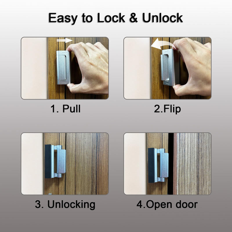 2 Pack Door Locks for Kids Safety, Reinforcement Lock for Inside Swinging Door, Premium Aluminum Alloy Door Lock Latch to Prevent Unauthorized Entry & Children's Sneaking Out (Frosted Silver)
