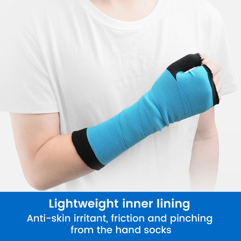 Velpeau Hand Socks for Splint, 100% Cotton (Pack of 10), Elastic Stockinette Tubing for Arm, Wrist Brace with Thumb Spica Liner, Gauze Sleeve, Under Cast Wrap, Arm Cover for Men and Women (Black, Firm Version, M) Medium Black