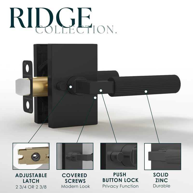 Mega Handles Ridge Door Handle (1 Pack), Privacy Lock, Matte Black 1