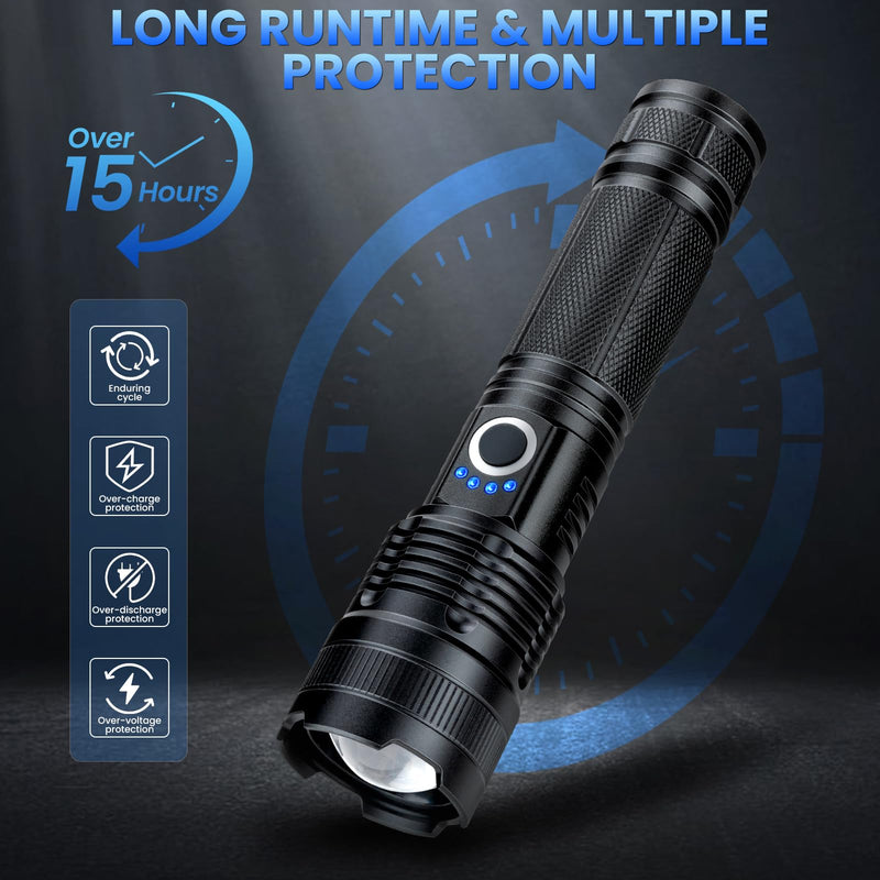 Rechargeable LED Flashlights High Lumens, 99,000 Lumens Super Bright Flashlight, Adjustable Handheld Flashlight with 5 Modes, Brightest Waterproof Flash Light for Home Camping(2 Packs) 2