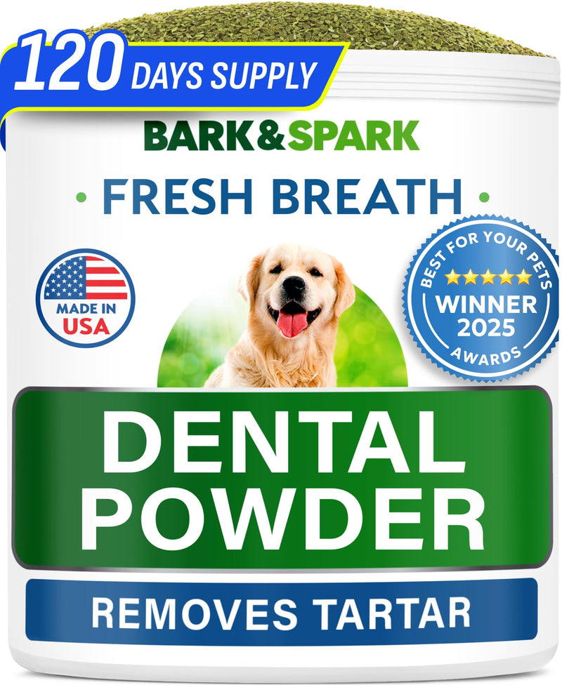 BARK&SPARK Dog Teeth Cleaning Powder & Breath Freshener, Dental Powder Cleaner for Bright Dog Teeth, Plaque and Tartar Advanced Remover for Dogs, Pet Oral Care with Bright Pro Formula - 60 Servings 60 Count Powder