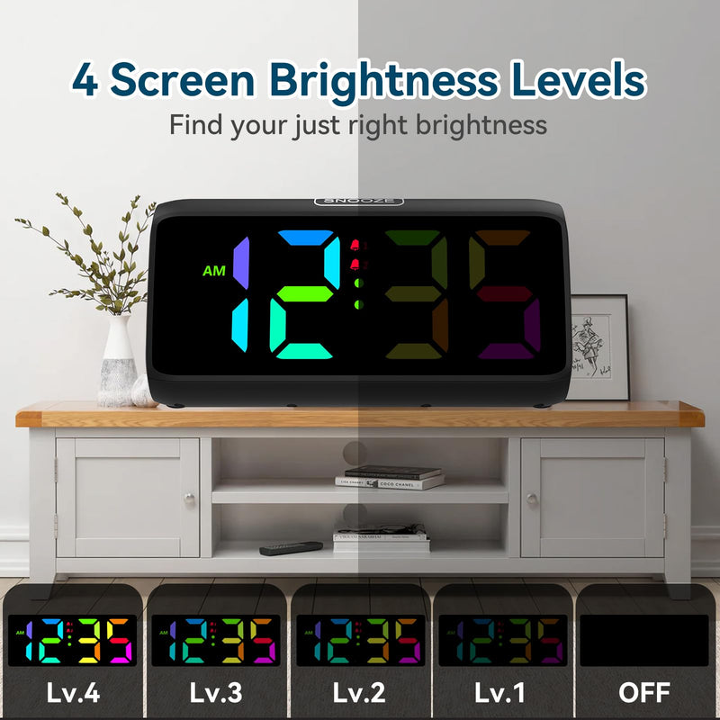Netzu Loud Alarm Clock for Heavy Sleepers, Plug-in RGB Vibrating Alarm Clocks with Bed Shaker, 5 Dimmers, 2 Alarms and Snooze for Bedrooms Hearing Impaired Deaf Adults (Black) Black