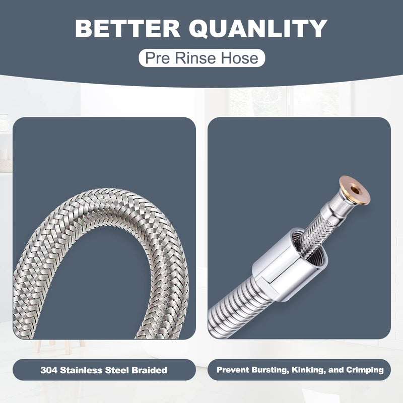 38" Commercial Sink Faucet Sprayer Hose, Pre-rinse Sprayer Hose for Commercial Kitchen Sink Faucet, 38 Inch Stainless Steel Flexible Hose Replacement Kit for Restaurant Industrial Dishwasher