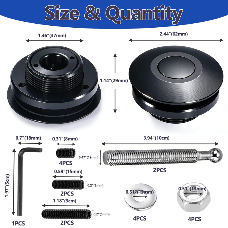 2 Pack Quick Latch Hood Pins Universal 2.44" Diameter Quick Release Latch Push Button Hood Bonnet Pins Lock Clip Kit (Black) Black 2.44"