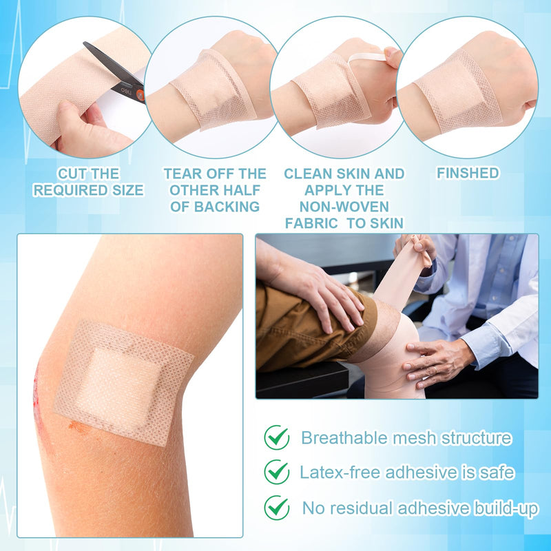 Nuanchu 2 Rolls Non-woven Cover Roll Stretch Tape Non-woven Adhesive Bandages Breathable Bandage Tape Cohesive Wrap Bandages Protective Stretch Bandage Roll Film (Beige, 2 Inch x 10.94 Yard) Beige 2 x 393.8 Inch (Pack of 2)