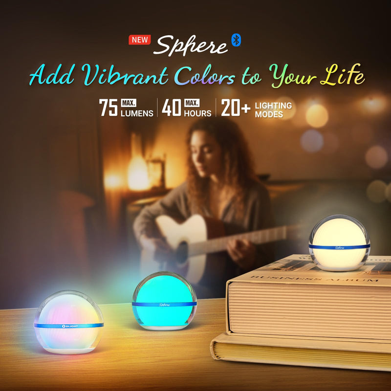 OLIGHT Sphere Smart Night Light, 75 lumens Stepless Dimming Table Lamp with Remotely APP Control, Magnetic Rechargeable RGB Ambient Lighting for Sleeping, Reading, and Relaxation Basic Blue