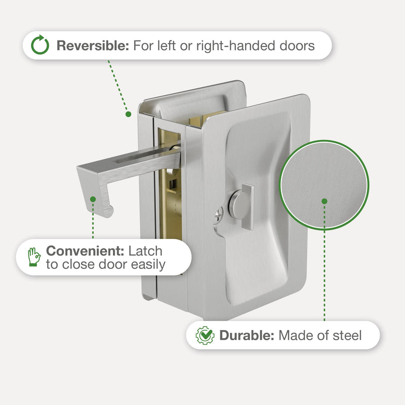 Richelieu Hardware 1701NBPSBC Onward Pocket Door Pull, Privacy Lock, 3 1/4 in (82 mm), Rectangular, Brushed Nickel