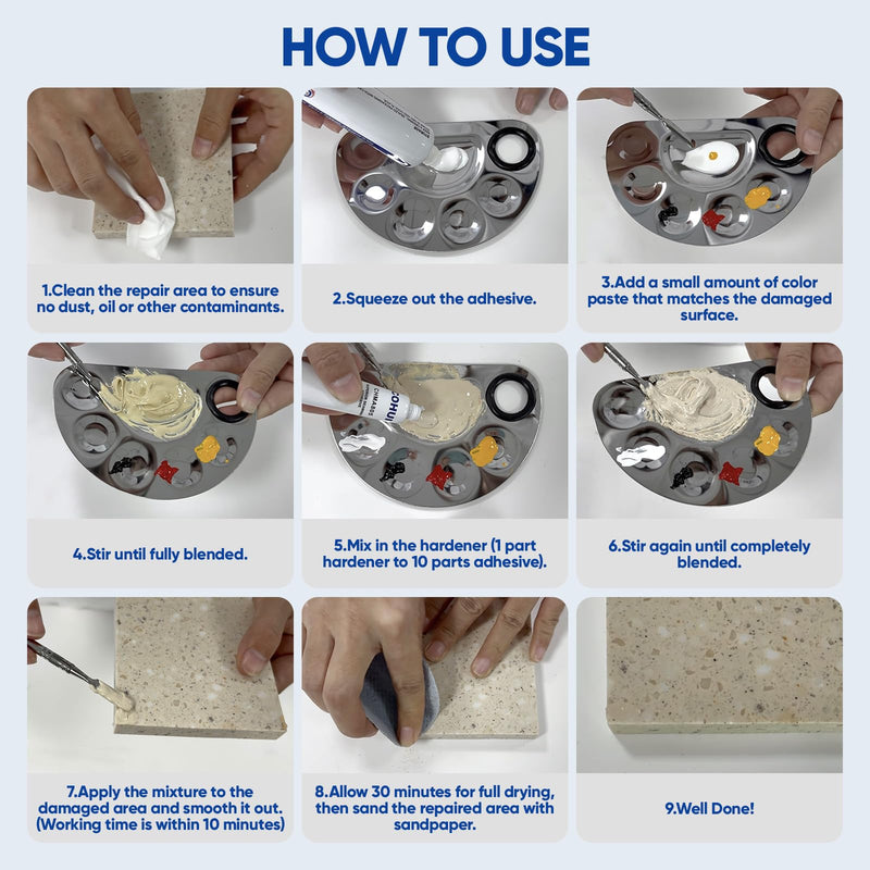 Marble and Granite Repair Kit (DIY Color Match) - 30-Min Quick-Drying Quartz Countertop Repair Kit on Granite Marble Tiles Stone Surfaces - Tile Porcelain Repair Kit for Chips Cracks Scratches Holes Quartz Countertop Repair Kit (DIY Color Match)