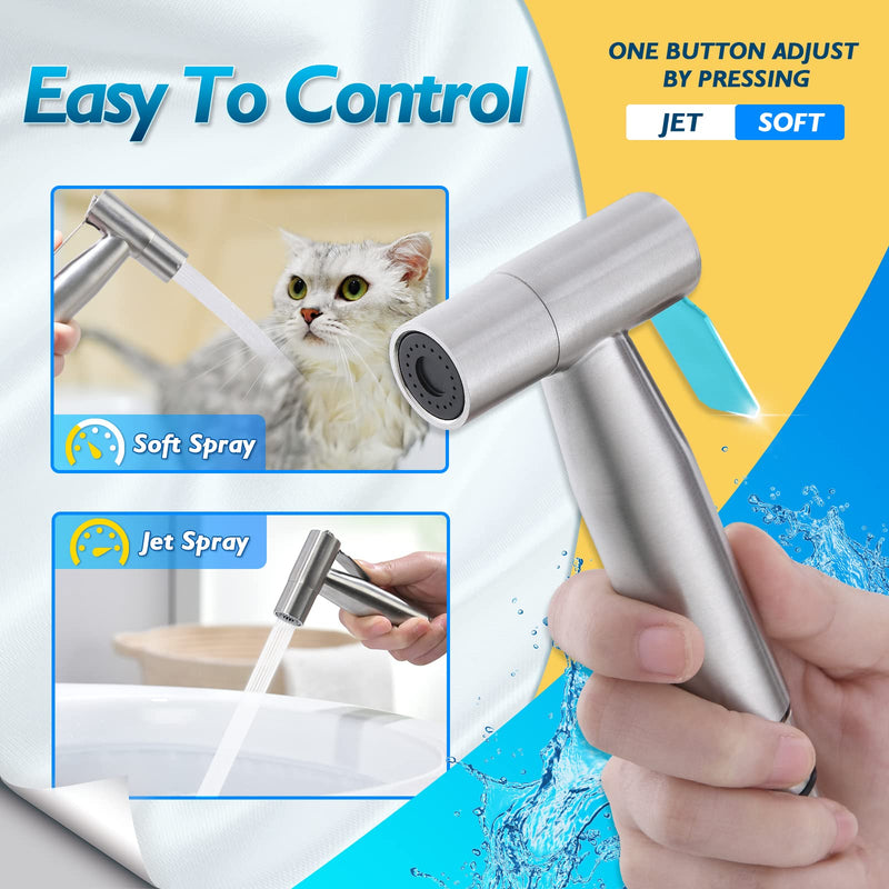 Handheld Bidet Sprayer for Toilet, Jet Sprayer for Toilet Muslim Shower, Adjustable Cloth Diaper Sprayer Bidets for Attachment Toilet, Toilet Sprayer with Bidet Hose for Feminine Wash 1 SET Brushed Nickel