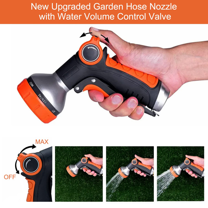 Garden Hose Nozzle Heavy Duty, High Pressure Adjustable 8 Patterns Metal Water Hose Nozzle Volume Control Valve Attachment Hose Sprayer Nozzle for Outdoor Garden Watering Car Washing Pet Showering Heavy Duty Metal
