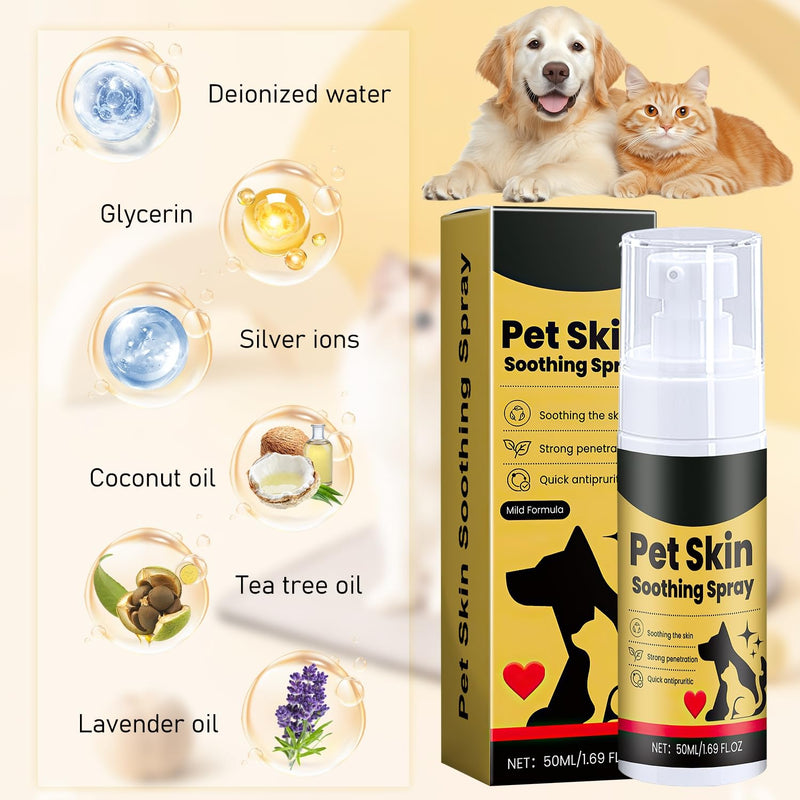 2Pcs Pet Skin Soothing Spray for Dogs,Pet Skin Treatment Spray for Dogs and Cats - Nature Soothing Solution for It-chy Skin and Reduces Scratching,Pet Skin Soothing Spray for All Animals(50ml/1.69oz)